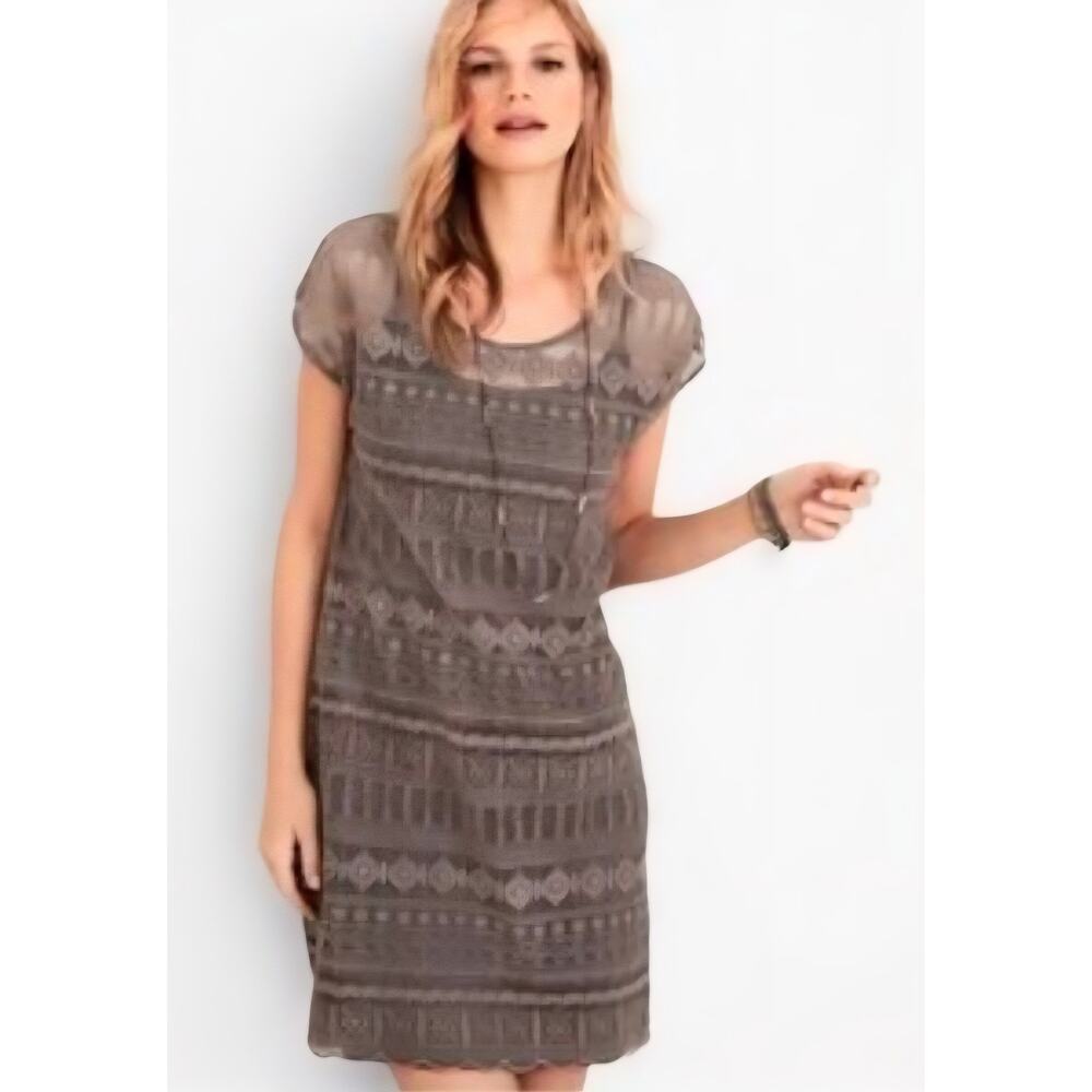 GARNET HILL Lace Overlay Gray Dress Size 10 Adjustable Straps On Slip Dress